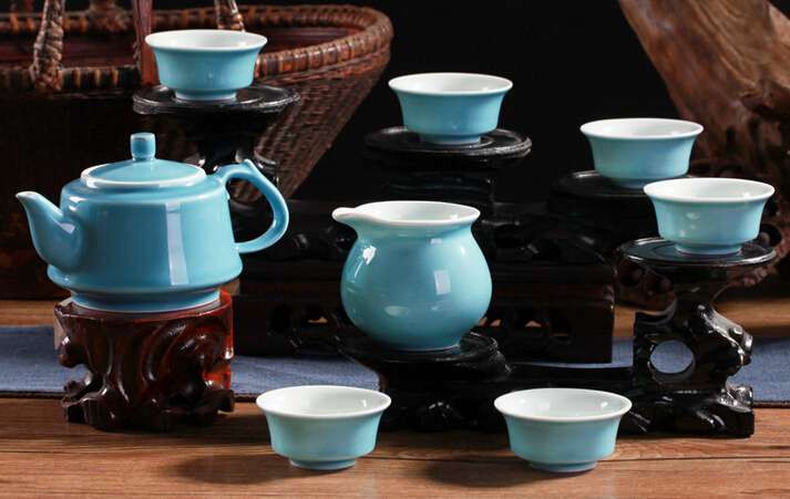 景德镇陶瓷茶具8头高白瓷色釉茶具套装